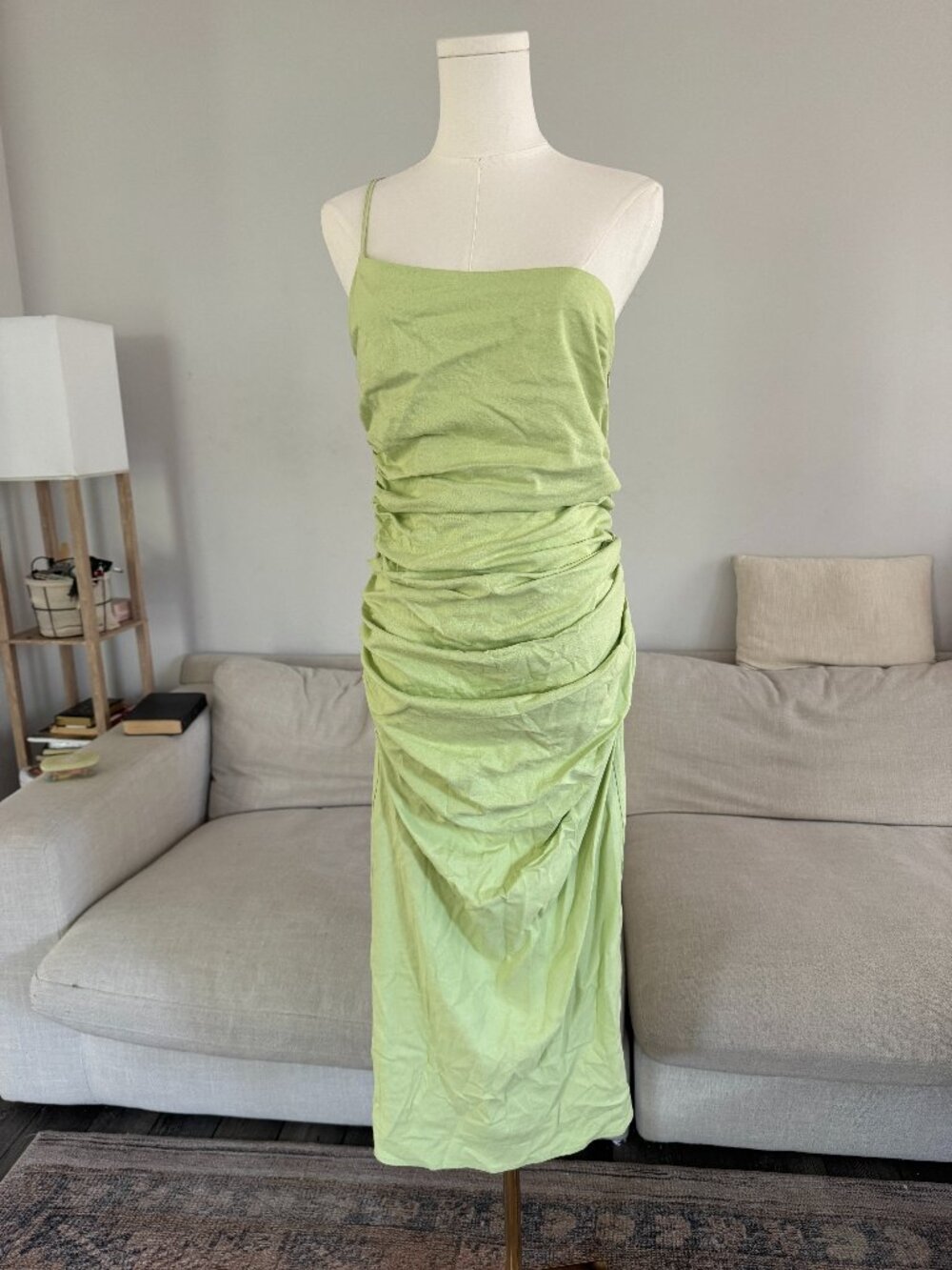 Forever 21 Lime Green Ruched One Shoulder Maxi Dress NWT Medium